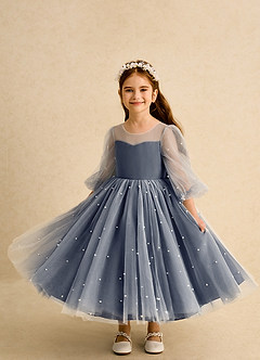 Azazie Trudy Flower Girl Dresses Dark Navy Ball-Gown Sweetheart Neckline Tulle Dress image5