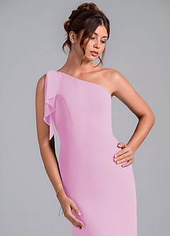 Azazie Rinna Bridesmaid Dresses Candy Pink Mermaid One Shoulder Chiffon Dress image6