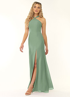 Azazie Rue Bridesmaid Dresses Matcha A-Line Halter Chiffon Dress image4