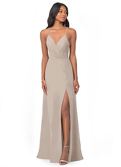 Azazie Everleigh Robes de demoiselle d'honneur Robe Trapèze en Mousseline de soie Plissé en cœur Givre image1