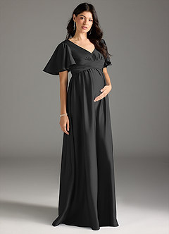 Azazie Verna At-home Try On Dresses A-Line Ruched Stretch Satin Floor-Length Dress image5