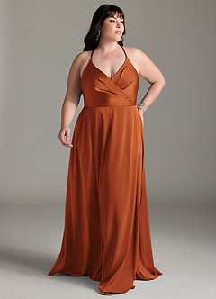 Azazie Davis Bridesmaid Dresses Cinnamon A-Line Pleated Stretch Satin Dress image7