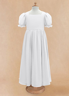 Azazie Joss Flower Girl Dresses White A-Line with Sleeves Chiffon Dress image5