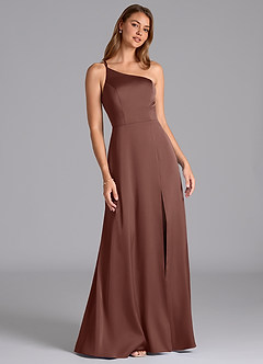 Azazie Trina Bridesmaid Dresses Espresso A-Line One Shoulder Stretch Satin Dress image1