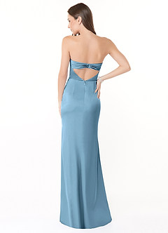 Azazie Leonis Bridesmaid Dresses Steel Blue Mermaid Pleated Stretch Satin Convertible Dress image12