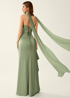 Esperanza Light Green Satin Sparkly Lace Up Back Prom Dress image2