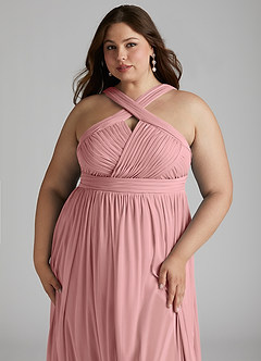 Azazie Hillian Bridesmaid Dresses Dusty Rose A-Line Halter Pleated Mesh Dress image13