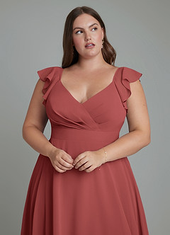 Azazie Leilani Brautjungfernkleider A-Linie Plissee Chiffon Kleid Terrakotta image7