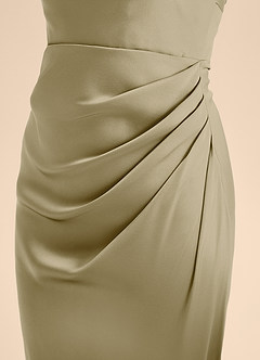 Azazie Renna Junior A-Linie Plissee Stretch-Satin Kleid Moosgrün image7