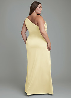 Azazie Akilah Bridesmaid Dresses Lemon Sorbet Mermaid One Shoulder Stretch Satin Dress image9
