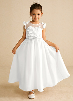 Azazie Arlo Flower Girl Dresses Diamond White A-Line Bow Chiffon Dress image1