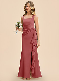 Azazie Adrienne Junior Robe Fourreau en Satin extensible Plissé Antique Rose image1