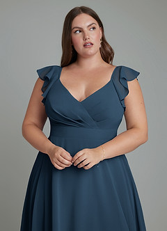 Azazie Leilani Brautjungfernkleider A-Linie Plissee Chiffon Kleid Dunkelmarine image7