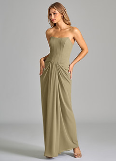 Azazie Anaïs Vestidos de damas de honor Vestido de Musgo Verde de Gasa de Corte Recto con Sin tirantes image5