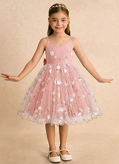 Azazie Junebug Flower Girl Dresses Rosette Ball-Gown Spaghetti Strap Tulle Dress image3