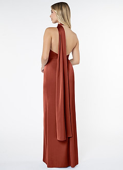 Azazie Kaylani Brautjungfernkleider Meerjungfrau-Linie Hoher Kragen Stretch-Satin Kleid Terrakotta image2
