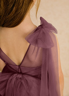 Azazie Dori Robe Demoiselle D'honneur Fillette Robe Trapèze en Tulle Rayé Sangria image8