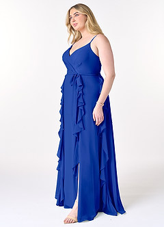 Azazie Peyton Bridesmaid Dresses Royal Blue A-Line Ruched Chiffon Dress image9