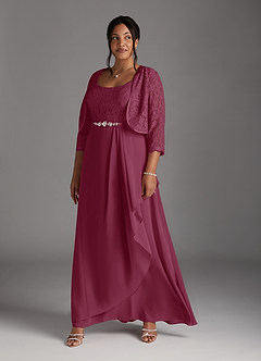 Azazie Ainsling Mother of the Bride Dresses Mulberry A-Line Square Neckline Lace Chiffon Dress image14