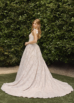 Azazie Rosalinda Wedding Dresses Diamond White Champagne Ball-Gown with Pockets Floral Burnout Dress image3