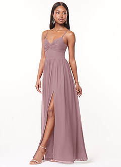 Azazie Zeya Bridesmaid Dresses Dusty Rose A-Line V-Neck Pleated Chiffon Dress image4