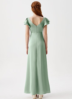 Azazie Omari Junior Robe Trapèze en Satin extensible Plissée Agave image7