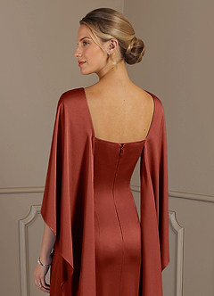 Azazie Eli Mother of the Bride Dresses Terracotta Sheath Boatneck Stretch Satin Dress image6