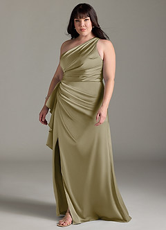 Azazie Maive Robes de demoiselle d'honneur Robe Fourreau en Satin extensible Rayé Vert Mousse image4