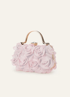front 3D Floral Embellished Handbag with Rhinestone Top Handle