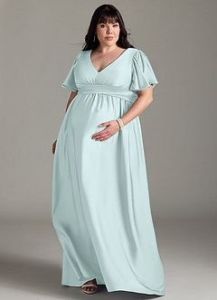 Azazie Verna Maternity Bridesmaid Dresses A-Line Ruched Stretch Satin Floor-Length Dress image9