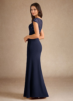 Azazie Santa Clarita Mother of the Bride Dresses Dark Navy Mermaid Sequins Stretch Crepe Dress image3