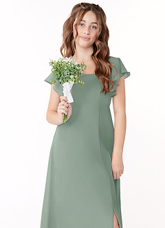 Azazie Bondi Junior Silver Sage A-Line Bow Chiffon Dress image4