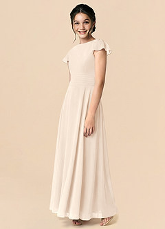 Azazie Payton Abito A-Line in Chiffon Fiocco Alabastro Bianco image4