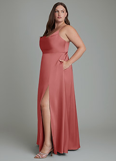 Azazie Sarella Robes de demoiselle d'honneur Robe Trapèze en Satin extensible Plissé Antique Rose image11