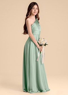 Azazie Charlize Junior Agave A-Line Pleated Stretch Satin Dress image5