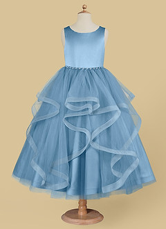 Azazie Sofia Flower Girl Dresses Steel Blue A-Line Beaded Tulle Dress image5