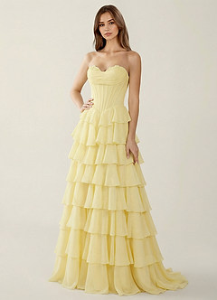 Bastet Yellow Ruffled A-line Prom Dress image6