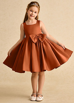 Azazie Jessie Flower Girl Dresses Burnt Orange A-Line Bow Matte Satin Dress image2