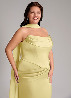 Azazie Sorrel Vestidos de damas de honor Vestido de Sorbete De Limón de Satén Elástico de Corte Sirena Convertible con Sin tirantes image10