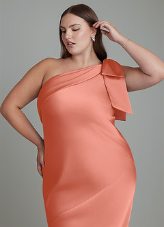 Azazie Yuanna Bridesmaid Dresses Salmon Pink Mermaid One Shoulder Stretch Satin Dress image10