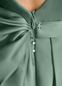 Azazie Cherry Flower Girl Dresses Eucalyptus Eucalyptus Ball-Gown Pleated Matte Satin Dress image6