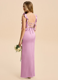 Azazie Jessamine Junior Candy Pink Sheath Ruched Stretch Satin Dress image4