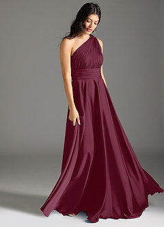 Azazie Charlize Bridesmaid Dresses Mulberry A-Line One Shoulder Stretch Satin Dress image3