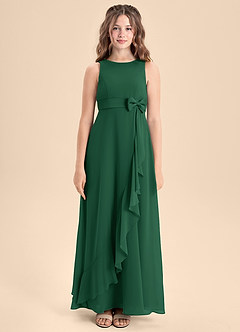Azazie Lilenne Junior Vestido de Verde Oscuro de Gasa de Corte En A con Lazo image5