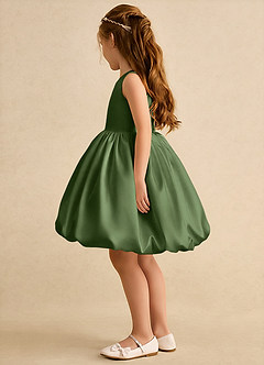 Azazie Nirvana Jurken voor bloemenmeisjes Baljurk Jurk van Mat Satijn Ruches Olijf image4