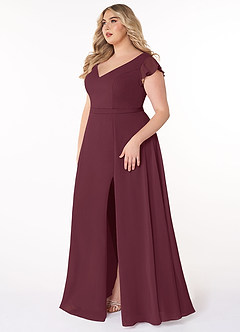 Azazie Claudine Bridesmaid Dresses Cabernet A-Line Flutter Sleeve Chiffon Dress image9