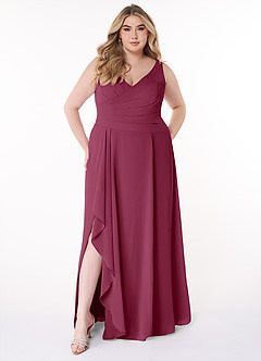 Azazie Kori Final Sale Mulberry A-Line Pleated Chiffon Dress image6