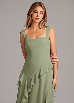 Azazie Sloane At-home Try On Dresses Terracotta A-Line Sweetheart Neckline Chiffon Dress image7