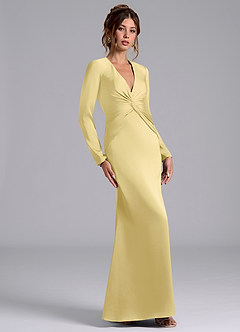 Azazie Valerie Bridesmaid Dresses Lemon Sorbet Mermaid Long Sleeve Stretch Satin Dress image4