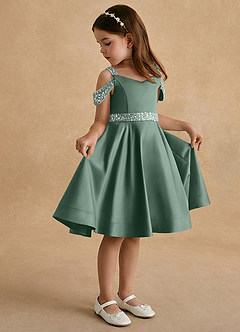 Azazie Judi Flower Girl Dresses Eucalyptus A-Line Matte Satin Dress image1